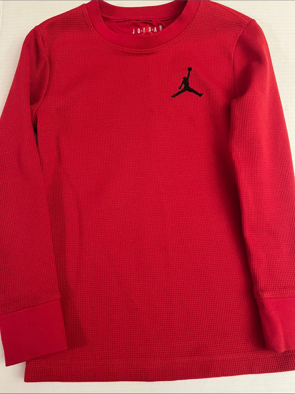 Jordan Red Long-Sleeve Waffle Knit Top with Jumpman